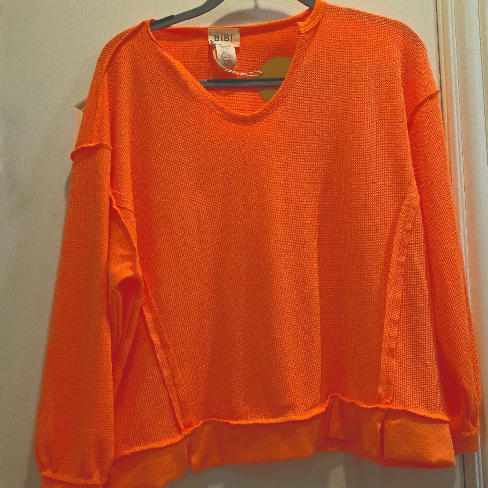 BiBi Neon Orange Women's Relaxed Pullover Sweatshirt - Picture 2 of 4